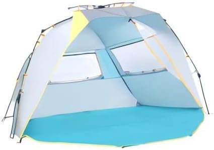 WolfWise 4-5 Person Easy Up Beach Tent UPF 50+ Portable Instant Sun Shelter Canopy Umbrella with Extended Zippered Porch, Blue