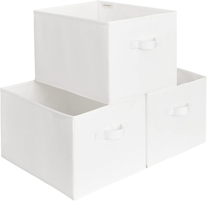 StorageWorks Storage Baskets for Shelves, Foldable Fabric Closet Storage Bins with Handles, Fabric Storage Bins Clothes Organizer, White, 3-Pack, Extra Large