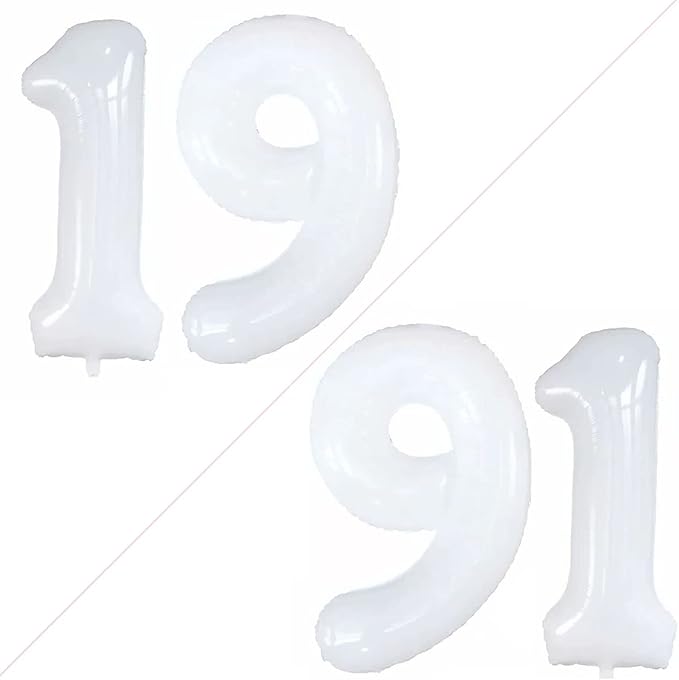 GOER Number 19 Balloons for 19th Birthday Sweet 19 Party Decorations,42 Inch Jumbo Foil Helium 91 Balloons for 91st Birthday Party Decoration (White)
