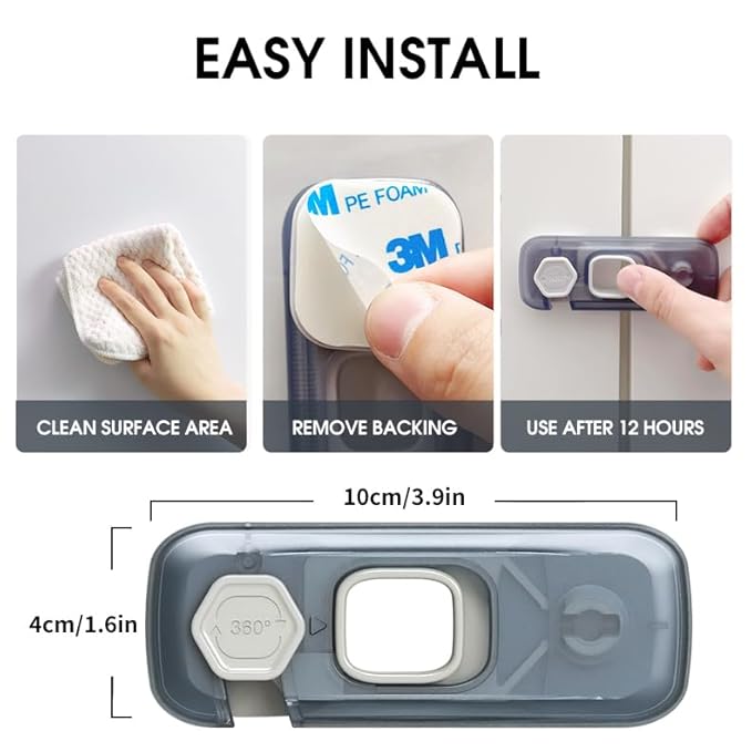 5 Pack Child Proof Refrigerator Lock, QYESWHSR Fridge Locks for Kids with Sticky Adhesive Pads, Child Safety Locks for Doors, RV Refrigerator, Oven Lock Child Safety Baby Cabinet Locks - Clear Updated