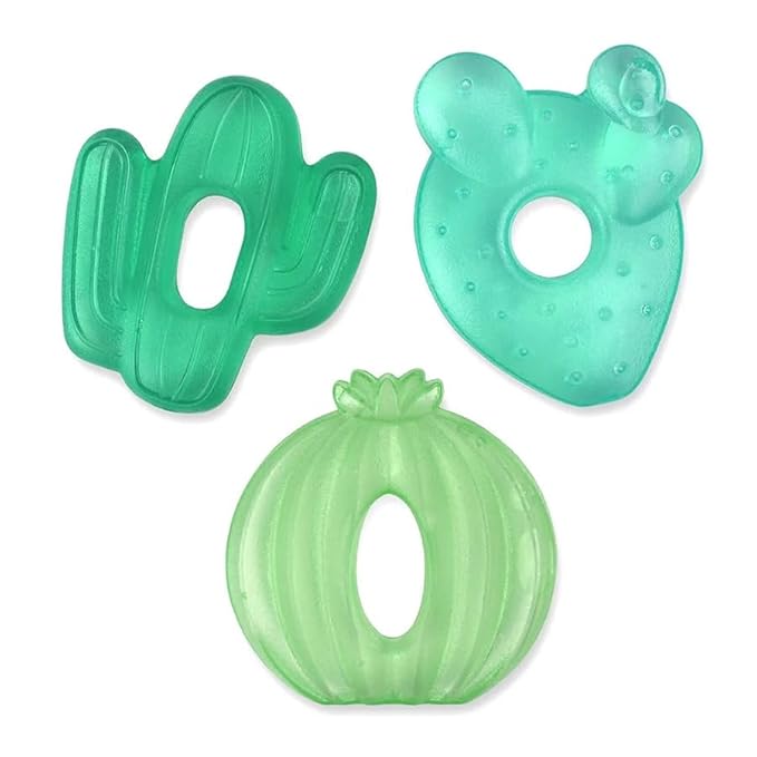 Itzy Ritzy Water-Filled Teethers - Cold Cutie Coolers Textured On Both Sides to Massage Sore Gums & Emerging Teeth - Can Be Chilled in Refrigerator, Set of 3 Green Cactus Water Teethers