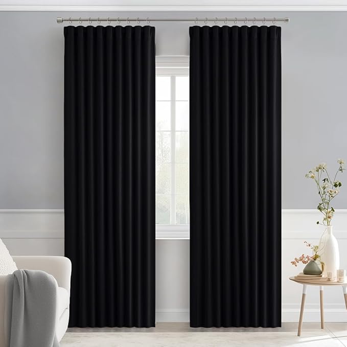 MIULEE Back Tab Blackout Curtains 90 Inch Long 2 Panels Set for Living Room Bedroom Privacy, Halloween Black Rod Pocket/Pinch Pleated Thermal Insulated Room Darkening Light Blocking Curtains/Drapes