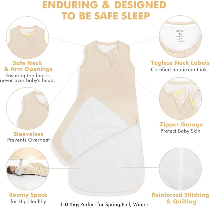 HAPIU Unisex Rayon Made from Bamboo Baby Sleep Sack TOG 1.0, 2-Way Zipper YKK, Wearable Blanket Baby