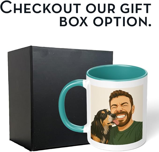 Personalized Coffee Mug, Custom Drawing Portrait Gift, Funny Customized Coffee Gift for Men & Women, Custom Mugs with Pictures, Teal 11oz Customized Ceramic Tea Cup