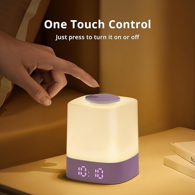 Lyridz LED Nursery Night Light with Clock, Portable Breastfeeding Night Lamp for Baby, Remote Control, 4000mAh Rechargeable Battery, Dimmable, 3 Color Temperature