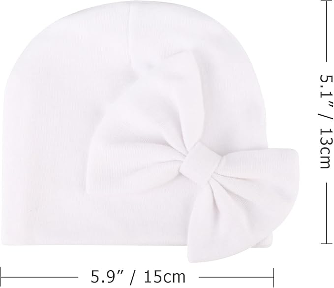 BQUBO Newborn Baby Hats Mittens Set Hospital Hat Beanie Infant Bow Hats Baby Gloves No Scratch Mittens for 0-6 Months