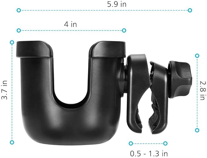Accmor Stroller Cup Holder, Universal Cup Holder, Bike Cup Holder, 360° Rotatable Large Caliber Drinks Holder for Stroller, Bike, Wheelchair, Walker, Black, 2 Pack