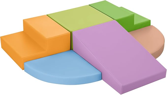 6-Piece Foam Climbing Blocks for Toddlers: Baby Foam Climbing Gym PU Leather Colorful Indoor Toy Building Blocks
