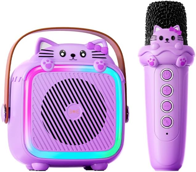 Karaoke Machine with 2 Wireless Microphones for Kids Adults,Portable Bluetooth Speaker Girls Toddlers Toy Gift for Aged 3-12 Year Birthday Parties Christmas Party - Purple