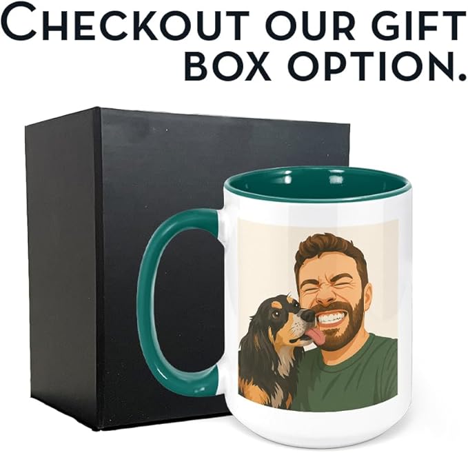 Personalized Coffee Mug, Custom Drawing Portrait Gift, Funny Customized Coffee Gift for Men & Women, Custom Mugs with Pictures, Green 15oz Customized Ceramic Tea Cup