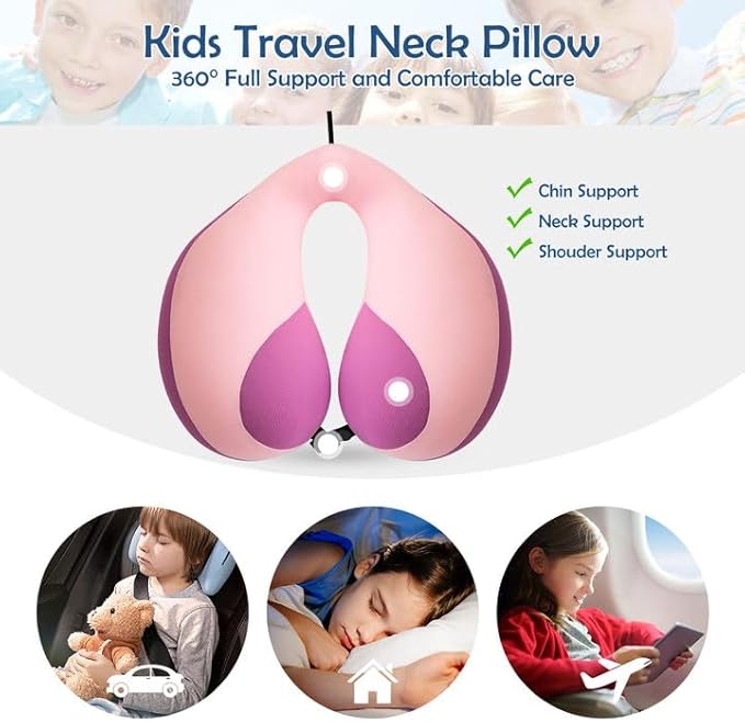 MOOB Toddler Neck Pillow for Carseat & Airplane, Traveling Gifts for Toddler & Children U-Shape Neck Pillows for Kids Light Pink