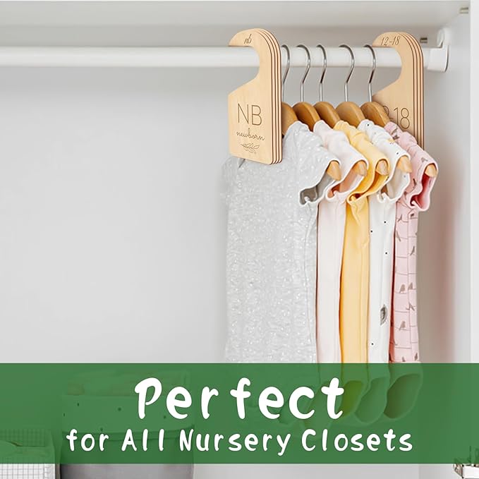 Wooden Baby Closet Dividers - 8 Pcs Double-Sided Design for Newborn Nursery Room Wardrobe Storage by Months Size - Perfect Toddler Clothes Organizer