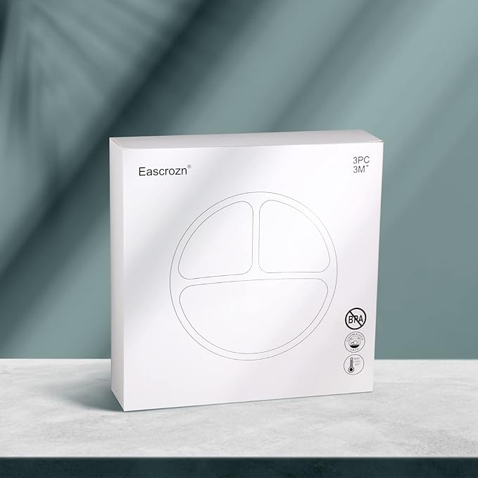 Toddler Plates 3 Pack, Divided Suction Plates for Baby, 100% Food Grade Silicone Baby Plates, Non-Slip, Baby Led Weaning Supplies, Microwave & Dishwasher Safe