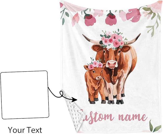 Custom Nursery Crib Bedding Set: Personalized Name 4 Piece Highland Cow Theme Baby Crib Sets for Girls - Toddler Double Layer Blanket Set, Comfortable Crib Bed Sheets for Baby Toddlers