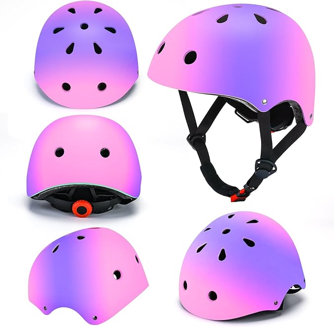 Color Gradient Adjustable Kids Bike Helmet Toddler Skateboard Helmets Boys Girls Child Ventilation Helmet for Multi-Sports Skating Cycling Scooter Balance