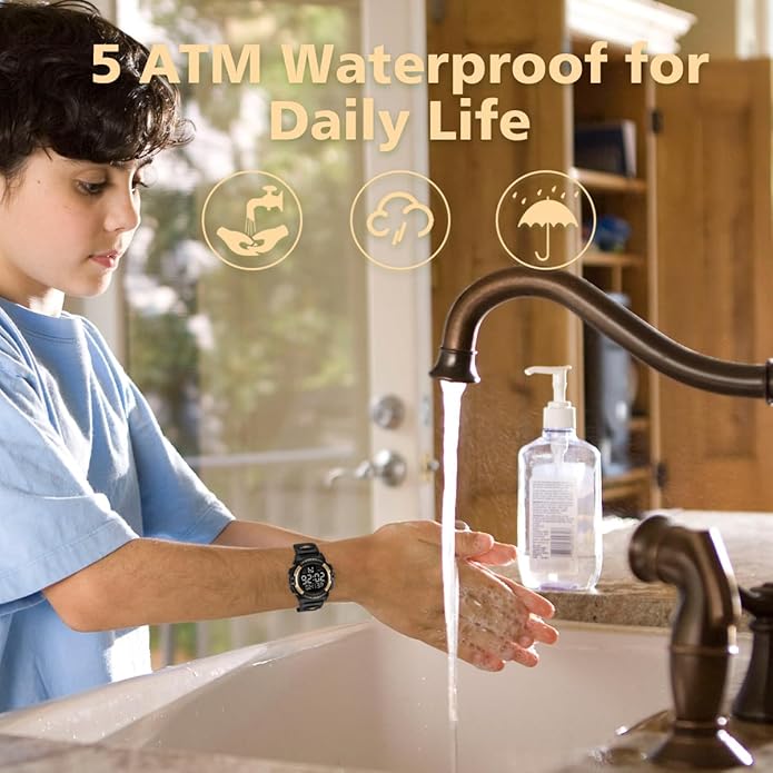 Kids Watch,Boys Watch for 3-15 Year Old Boys,Digital Sport Outdoor Multifunctional Chronograph LED 50 M Waterproof Alarm Calendar Analog Watch for Children with Silicone Band,Kids Gift