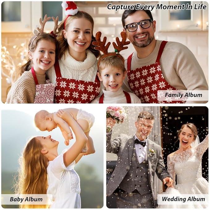 RECUTMS Photo Album Self Adhesive with Round Window 4x6 5x7 6x8 8x10 Magnetic Scrapbook with 40 Pages Leather Cover DIY Photo Album with Metallic Pen and Scraping Plate (Sky Blue)