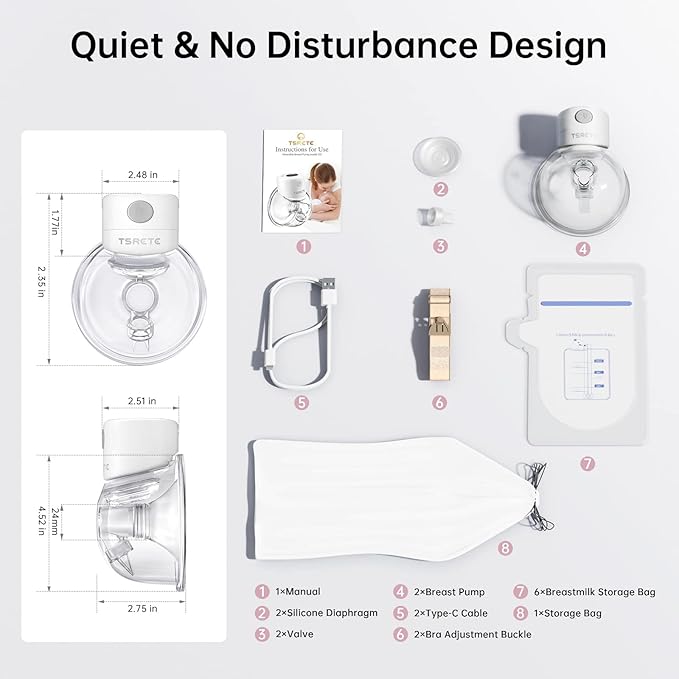 TSRETE Breast Pump, Double Wearable Breast Pump, Electric Hands-Free Breast Pumps with 2 Modes, 9 Levels, LCD Display, Memory Function Rechargeable Double Milk Extractor-24mm Flange, White