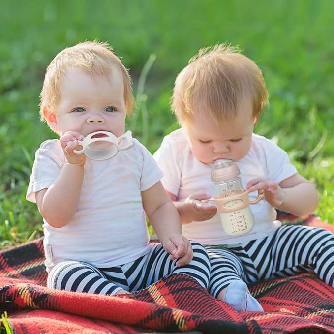 Silicone Baby Bottle Handles, 2PCS Pink/White Easy Grip Handles for Wide-Neck Bottles, BPA-Free, Dishwasher Safe