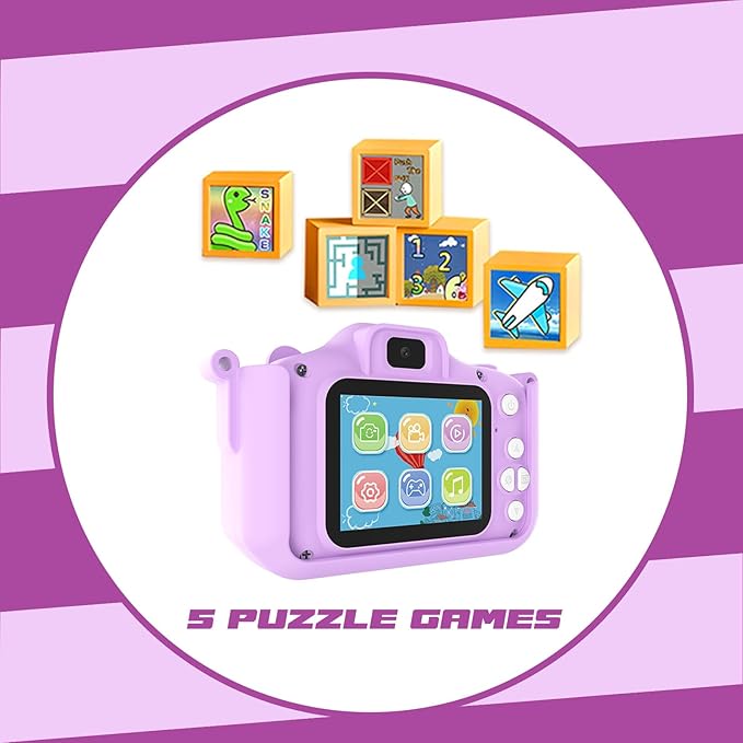Kids Camera Toys,48MP Dual Lens with 64G SD Card and Cartoon Soft Cover for 3-8 Year Old Girls Boys (PurpleR)