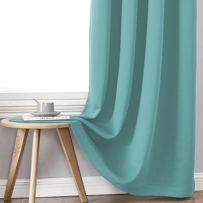 ChrisDowa 100% Blackout Curtains 102 inch Long for Bedroom with Black Liner, 2 Thick Layers Total Blackout Thermal Insulated Grommet Window Curtains 2 Panels Set (Aqua, 52 x 102 Inch)