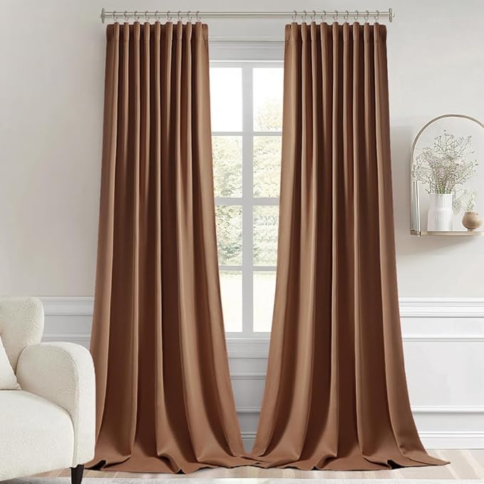 MIULEE Back Tab Blackout Curtains 120 Inch Long 2 Panels Set for Living Room Bedroom, Rod Pocket/Pinch Pleated Extra Long Thermal Insulated Room Darkening Light Blocking 10FT Drapes, Cappuccino Brown