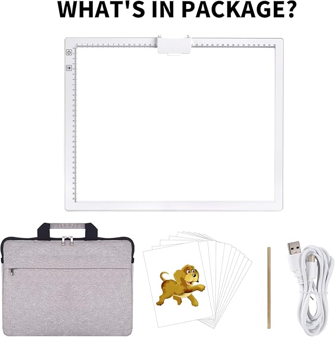 KOBAIBAN Wireless A3 Light Pad with Carry Bag, Foldable Stand, Top Clip, 3 Colors/Stepless/6-level Dimmable Brightness Rechargeable tracing Light Box/Board for Weeding Vinyl, Diamond Painting (White)