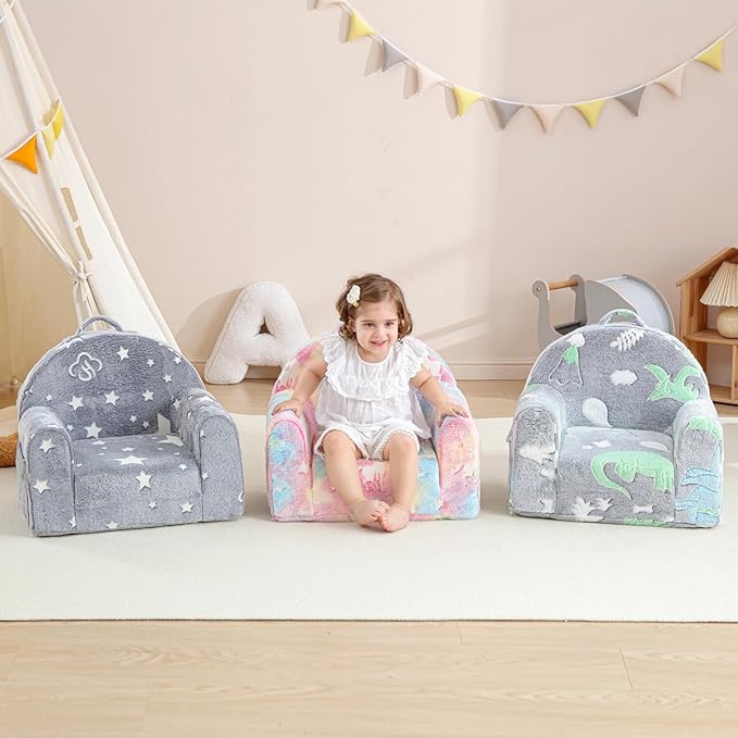 Toddler Chair Comfy,Toddler Couch Fold Out, 2-in-1 Kids Chair,Flip Out Kids Couch,Toddler Sofa Convertible,Children Reading Chair for Age 1-3(Grey Star)