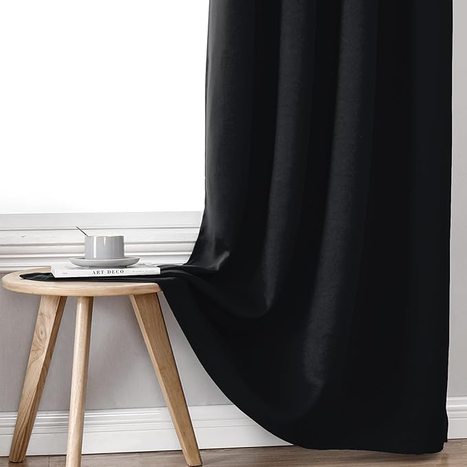 ChrisDowa 100% Blackout Curtains 78 inch Long for Bedroom with Black Liner, 2 Thick Layers Total Blackout Thermal Insulated Grommet Window Curtains 2 Panels Set (Black, 42 x 78 Inch)
