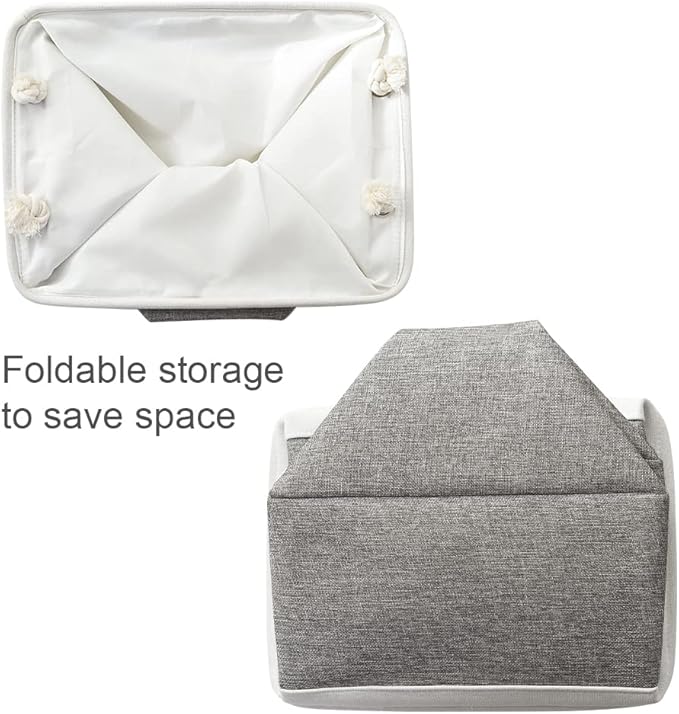 TcaFmac Organization and Storage Basket for Organizing - 16x12x12 inch Large 2 Pack Collapsible Storage Bins for Shelves, Fabric Storage Cubes for Box Closet Cloth Toy Books Kids (White & Grey)