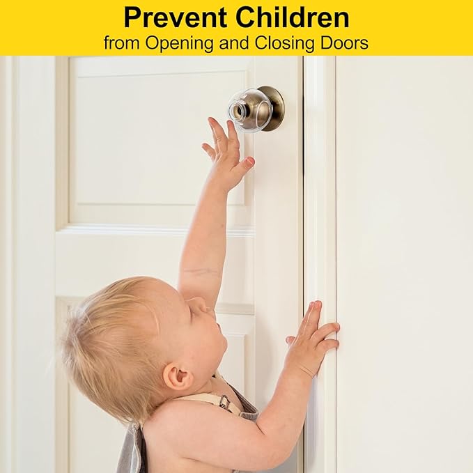 Clear Door Knob Safety Cover for Kids, 4 Pack Child Proof Door Knob Covers Fit More Color Knob Baby Proof Door Knob Covers Toddler Door Knob Cover Child Safety Door Knob Cover 2.7 X 2.3 Inches