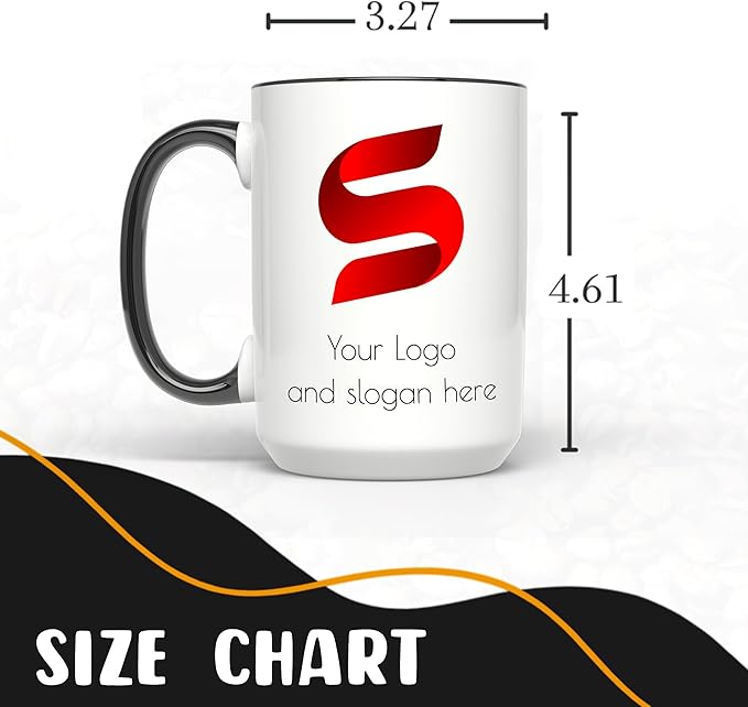Personalized Coffee Mug 15 Oz, Custom Picture Text or Logo Ceramic Mug, Customized Gift for Men & Women, Taza Personalizada with Photo and Words, Customizable Large Tea Cup | White - Black