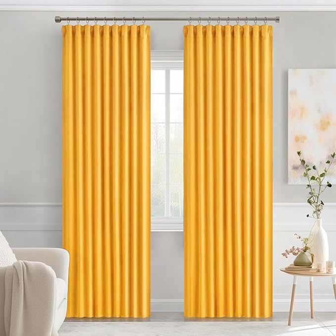 MIULEE Yellow Back Tab Blackout Curtains 72 Inches Long 2 Panels Set for Living Room Bedroom Privacy, Rod Pocket/Pinch Pleat Thermal Insulated Room Darkening Pleated Light Blocking Drapes
