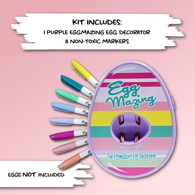 The Eggmazing Egg Decorator Easter Egg Decorator Kit - Arts and Crafts Set - Includes Egg Decorating Spinner and 8 Colorful Quick Drying Non Toxic Markers (Purple) - Packaging May Vary
