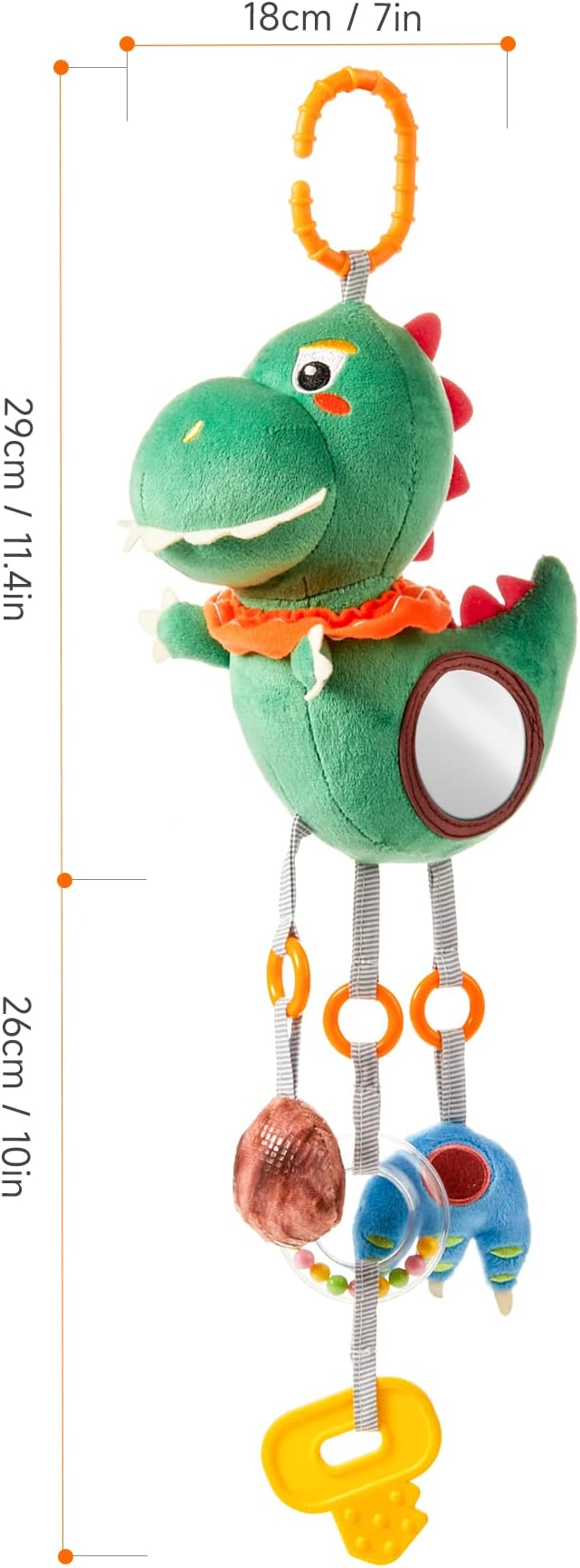 TUMAMA Baby Toys for 3 6 9 12 Months, Dinosaur Hanging Rattle Toys Crinkle Squeaky Sensory Toys with Mirror, Bell, Car Seat Stroller Mobile Toys for Boys, Girls Newborn Infant Toddler