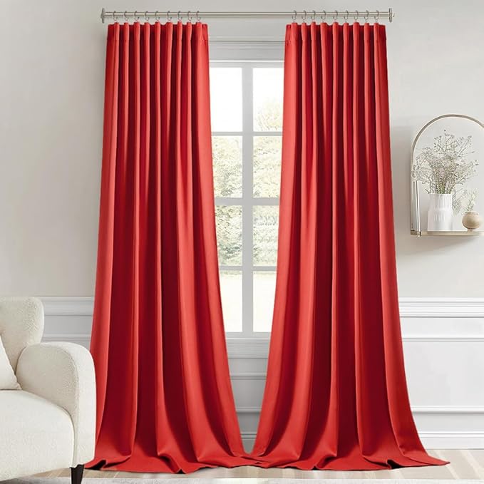 MIULEE Red Back Tab Blackout Curtains 120 Inch Long 2 Panels Set for Living Room Bedroom, Rod Pocket/Pinch Pleat Extra Long Thermal Insulated Room Darkening Pleated Light Blocking 10FT Drape
