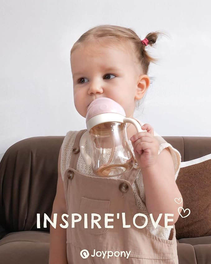 Sippy Cups for Toddlers 1-3, Spill Proof Weighted Straw Cup with Handle for Baby 6 Months + old, 2 Silicone Straws, PPSU, BPA Free, 9 oz (Pink)