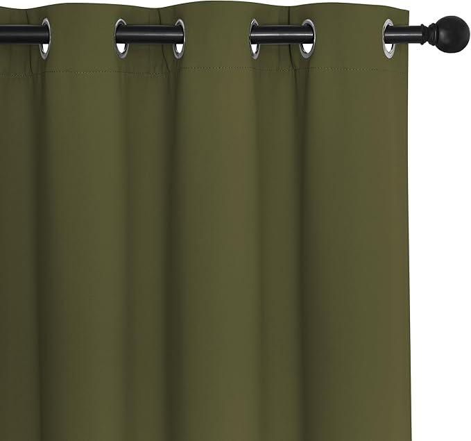 NICETOWN Room Darkening 66 inch Curtains for Bedroom, Grommet Thermal Insulated Room Darkening Window Treatments Voice Reducing for Kids Room, 2 Panels, W66 x L66, Olive