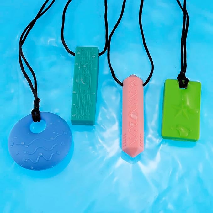 Sensory Chew Necklaces for Kids - 4 Pack Silicone Chewy Necklaces for ADHD, Autism, Biting and Oral Motor Needs Color 1