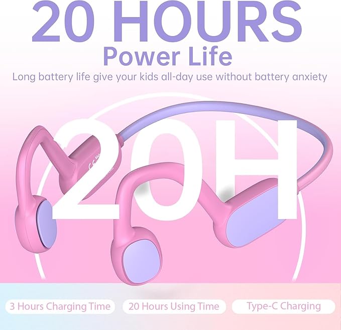 Kids Headphones, Bluetooth 5.2 Air Conduction Open Ear Headphones, 85dB Volume Limiting, Blue Pink
