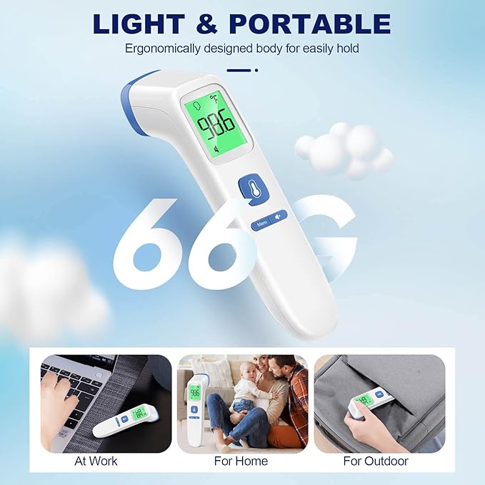 Thermometer for Adults and Kids, Digital Forehead Thermometer with Fever Alarm, Silent Mode & 35-Set Memory, Object 2 in 1 Mode