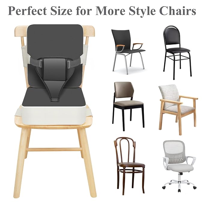 Toddler Booster Seat for Dining Table, Non-Slip Kitchen Chair Booster Cushion with Backrest and Adjustable Straps, Portable PU Waterproof Travel Baby Booster Increasing Cushion