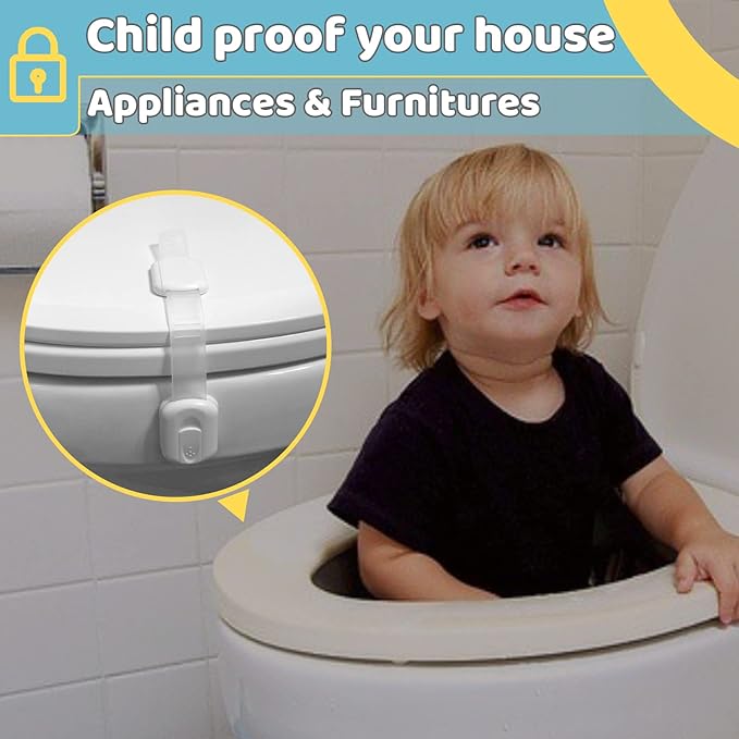 4our Kiddies Child Safety Cabinet Locks for Babies (6 Pack), Child Proof Latches for Cabinets and Drawers Doors, Baby Proofing Cabinet Strap Locks for Cupboard and Closet with 6 Pcs Extra 3M Adhesives