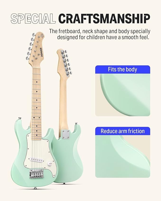 Donner 30 Inch Junior Electric Guitar Beginner Kit ST Style Mini Electric Guitar Starter Package for Teens with Amp, 600D Bag, Tuner, Picks, Cable, Strap, Extra Strings DSJ-100