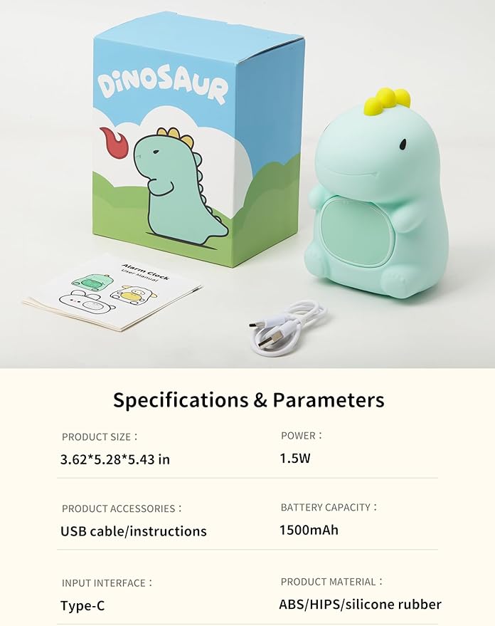 MASHI Kids Alarm Clock, Toddler Sleep Training Clock with Sun & Moon, Sleep Sound Machine, Night Lights, Ok to Wake Dinosaur Clock, Gift Ideas for Kids Child