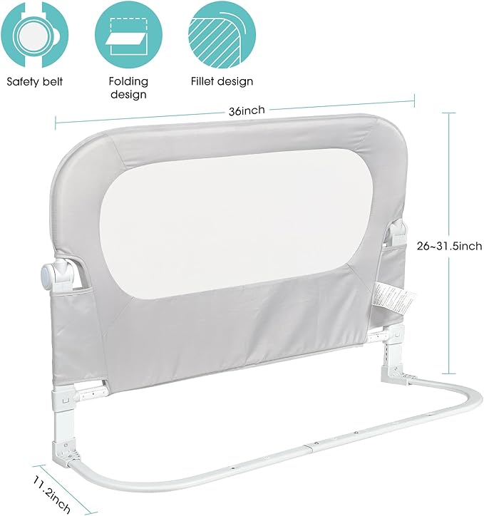 Baby Bed Rail Guard for Toddlers - 35.1" Toddler Bed Side Rails for Crib, Twin, Full, Queen Bunk Size Bed Swing Down Bedrail Extral Tall Child Safety Side Railing Guards for Kids