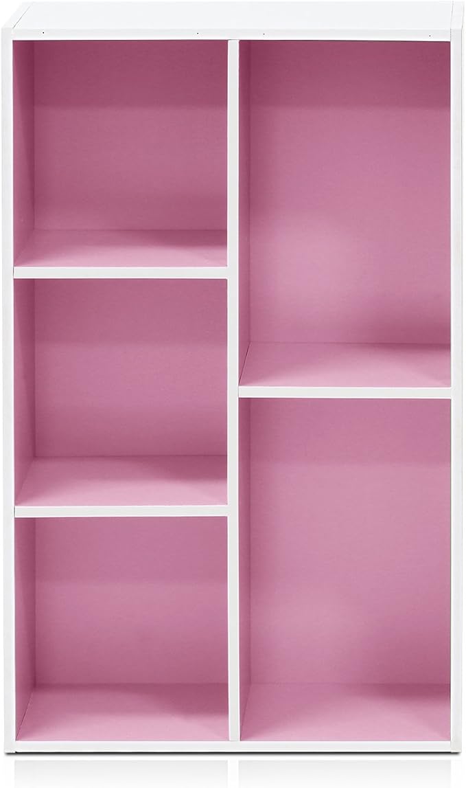 Furinno 5-Cube Reversible Open Shelf, White/Pink 11069WH/PI