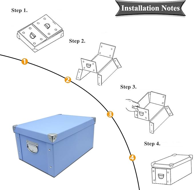 GUOZI Collapsible Storage Box, Decorative Memory Box with Lid & Metal Reinforced Corners, Cardboard File Bin with Handles, Organizer Gift Box for Keepsake Toy Photos Office Nursery Wardrobe Bookshelf