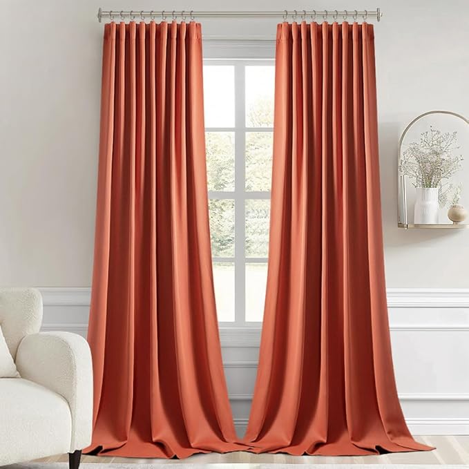 MIULEE Back Tab Burnt Orange Blackout Curtains 108 Inch Long 2 Panels Set for Living Room Bedroom Privacy, Fall Terracotta Rod Pocket/Pinch Pleated Extra Long Room Darkening Light Blocking Drapes