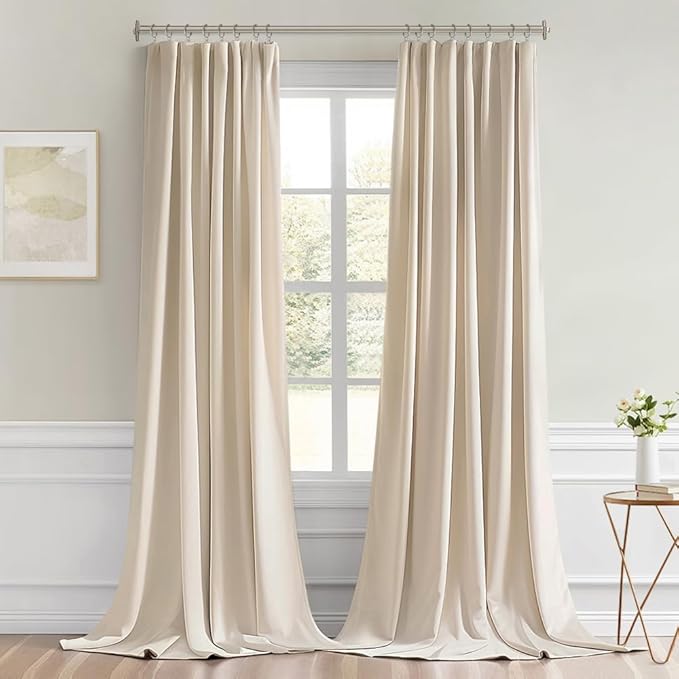 MIULEE Back Tab Cream Beige Curtains 102 Inch Long 2 Panels Set for Living Room Bedroom, Ivory Rod Pocket/Pinch Pleated Light Blocking Thermal Insulated Room Darkening Floor to Ceiling Blackout Drapes